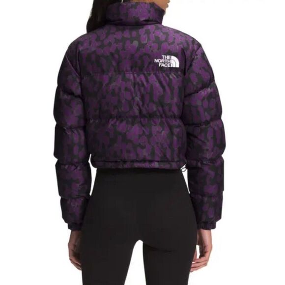 ✅THE NORTH FACE RETRO NUPTSE 700 DOWN PUFFER CROPPED JACKET BLACK PURPLE PRINT M - Picture 2 of 2